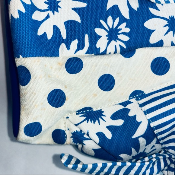 Ciro Citterio Canvas Tote Bag Blue/White w 22" Rope Handle Bows Sides and Front - Picture 5 of 12